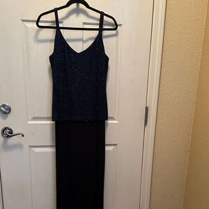 Alex Evenings Black and Navy Sparkle Maxi Evening Dress
